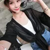 Blouses pour femmes 2024 Coréen Été Femmes Wrap Veste Demi Manches Sheer Doux Chemise En Mousseline De Soie Haussement Cardigan Pour Manteau De Fête PZ4576