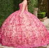 Abito fucsia principessa Quinceanera Applique Lace-up Abiti da 15 Quinceanera Sweet 16 Abiti Festa serale floreale