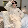 Mäns sömnkläder Vinter varm korallfleece pyjama sätter fluffiga kappa långa byxor man för att sova 2 stycken hemkläder loungewear