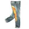 Longteng Fushen Jeans heren trendy merk gepersonaliseerde Big M Splicing Koreaanse lichtblauwe dunne slim fit broek met rechte pijpen