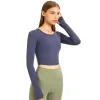 LU-09 Crop Tops Women Yoga T-shirts Solid Sports Top Long Sleeve Running Shirts Sexig Exponed Navel Quick Dry Fitness Gym Sport Wear 40