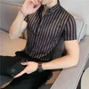 Men's Casual Shirts Summer Striped Men Short Sleeve Business Shirt Luxury Classic Slim Fit Social Party Dress Male Clothes