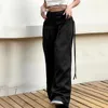 Calças femininas moda cor sólida solto ajuste bolso reto casual tecido calças para mulher verão