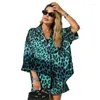 Traje de baño para mujer Vestido de playa de verano Pareo Cubierto Mujeres Traje de baño Leopardo Estampado Verde Cardigan Pantalones cortos Conjunto suelto Ropa de hogar 2024 Usado Sólido