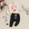 Clothing Sets Toddler Boy Christmas Clothes Letter Skateboard Print Long Sleeve Tops Solid Color Pants Set Fall 2Pcs Outfit