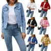 Dames Denim Jassen Mode Vrouwelijke Casual Lange Mouw Revers Effen Button Down Borstzak Slanke Jean Jas Herfst Winterjas 240117