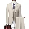 M-6XL Jacka Vest Pants Boutique Pure Color Mens Business Formal Suit 3delar Set och tvådelar Set Groom Wedding Dress 240117