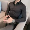 Men's Casual Shirts 2024 Boutique Fashion Solid Color Formal Wedding Dress Long-sleeved Club Banquet Party Social Male Shirt