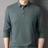 Erkek Polos İlkbahar ve Sonbahar Pullover Yakel Düğmesi Katı Ekose Uzun Kollu T-Shirt Polo Alt Moda Günlük Tatil Elbise Üstleri