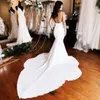 Meerjungfrau-Hochzeitskleid für die Braut, elastisches Satin-Brautkleid mit abnehmbaren Spitzenärmeln für Nigeria, schwarze Frauen für die Hochzeit, Kleider im einfachen Stil, NW057