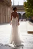 Stylish Mermaid Beaded Wedding Dresses Backless Lace Bridal Gowns Long Sleeves Sheer V Neckline Sweep Train Tulle Vestido De Novia 326 326