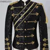 Herren Schwarz Pailletten Steampunk Blazer Jacke Stehkragen Quaste Design Blazer Männer Nachtclub Party Prom Rock'n'Roll Kostüme 3XL 240117