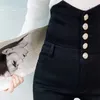 Super wysoki talia odcinek chude dżinsy kobiety koreańskie szczupły guziki muchy ołówek dżinsowe Projekt mody beżowy vaqueros 240117