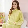 Damen-Nachtwäsche 2024 Herbst- und Winter-Pyjama, Plüsch-Loungewear mit Reißverschluss, warmer Flanell, Korallensamt, hoher Kragen, Homewear