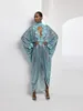 Casual Dresses Modest Sky Blue Sequined Asymmetrical Long With Delicate Appliques Shiny Kaftan Women Maxi