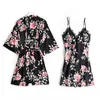 Pajamas Sleep Set Women Nightwear v-Neck Lace Sleepwear Sexy Nightie Bathrobe Wear Home Suit Fulligee Spring Robe Gown 240118