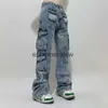 Women's Jeans High Street Old Washed Blue Multi-Pocket Jeans Men and Women Loose Straight Workwear Casual Long Pants Cargo Streetwear Trousersephemeralew