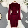 Casual Dresses Winter Fashion Women Geometric Standing Neck Pullover Knitted Dress Ladies Jacquard Wrapped Hip
