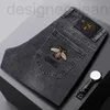 Men's Jeans designer Little Bee Embroidery Slim Fit Feet European Pants Elastic Young R38S