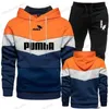 Tute da uomo 2023 Abbigliamento sportivo da uomo nuovo a righe con cappuccio + pantaloni sportivi Set da 2 pezzi Alla moda e di alta qualità Autunno / Inverno Casual quotidiano Jogg T240118