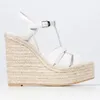 Top 2024 Brand Women Tribute Sandals Shoes Calfskin Ankle Strap Woven Rope Wedge Espadrilles Cross-over Strap Braided Party Dress Lady Comfort Walking EU35-43