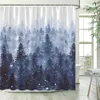 Duschgardiner dimmig skogshår gardinsun berg tall träd abstrakt konst höst bad gardin polyester tyg badrum dekor med