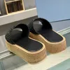 Cane Braid Platform Mules Thick Sole Peep Toe Slip On Slides Outwear Beach Vacation Slippers Triangle Luxury PRA Slide