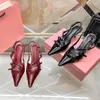 Luxury slingback sandals dress shoes designer conical pumps heels kitten hee shoe patent leather lady party wedding evening shoes