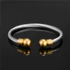 Steel Charm Ball Open Cuff Bangle Women Bracelet Stainless Steel Gold Color Wire Rope Women Bangle Fashion Jewelry 240117