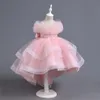 2024 Vestidos de niña de las princesas de la flor de la flor de la cabeza del hombro Lace de la dama de honor junior para niñas Vestido de fiesta de boda de la bola de tul 403