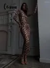 Casual Dresses CNYISHE Leopard Bodycon Sheath Sexy Club Women Long Sleeve O Neck Outfits Fashion Slim Female Vestidos Robes