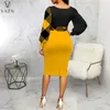 Casual Dresses Vazn 2024 Tryckt Lady Mid Long Dress Women Fashion High Street Style Sleeve V Neck