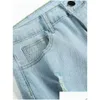 Мужские джинсы Мужские джинсы Летние рваные шорты Мужские джинсовые брюки в стиле хип-хоп Стрейч Голубой модный дизайн Тонкий прямой мужской короткий Hombre Dhitx