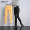 Zoenova mulheres grossas veludo jeans velo quente coreano moda cintura alta magro calças elásticas jean casual legging inverno 240117