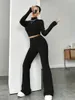 Women's Pants Women 2 Piece Lounge-wear Outfits Turtleneck Split Hem Long Sleeve Tops & Leg Palazzo Pant Set Simple Slim Fit Slouchy Home