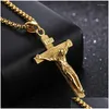 Pendentif Colliers Kotik Croix Inri Crucifix Jésus Pièce Collier Or Couleur En Acier Inoxydable Hommes Chaîne Bijoux Chrétiens Drop Livraison Dhskk