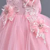 Flower Dress Crystals 3D Floral Lace Appliques Ball Gown Little Girl Wedding Frist Holy Communion Pageant Dresses Pearls Beaded Birthday Party Gowns 403