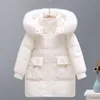 Para meninas branco menina bebê pato 2024 nova jaqueta para baixo, comprimento e três provas grandes das crianças, sem lavagem, casaco grosso de inverno