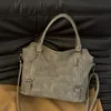 Borsa a tracolla da donna 2 colori semplice Joker borsa per il tempo libero in tinta unita borsa tote in pelle imbottita di grande capacità personalità doppia cerniera borsa moda 1609 #