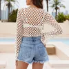 Dames Zwemkleding Halter Blouses Lange mouwen Flare mouw 2024 Lente Zomer Draperen Garen Breien Bikini Strand Uitsnede Taille Vakantie Tops