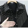 Mulheres sem mangas curto jean casaco feminino único breasted preto branco rebite borla denim colete sem mangas jaqueta 240117
