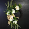 Decorative Flowers 2024 Spring Simulation Magnolia Wreath Summer Daily Artificial Flower Front Door Hanging Decoration Farmhouse Garland