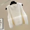 Chaleco de punto para mujer, talla grande, moda de primavera y otoño, suéter de sección corta con cuello en V y doble botonadura irregular, chaqueta Kangshi