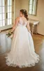 Jewel Tulle A-Line Applique Wedding Dresses Beach Sweep Train Wedding Gown
