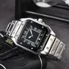 Mens 3 Pin Quartz Square with Scanning Second Movement Calendar All Steel Square Dial Aaa Watch High Quality