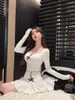 Work Dresses French Sweet Girl Suit Women's Autumn/Winter Bow T-shirt High Waist A-line Mini Skirt Two-piece Set Fashion Female Clothes