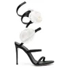 2024 Rene Caovilla Rose Flower Sandals Satin Snake Strass Stiletto Heels Women’s High Cheeled Luxury Writing WrapaRound Shoes with Box