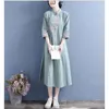 Vêtements ethniques Quotidien Cheongsam Girl Spring Summer Petit coton frais et lin Long Femme Slim Broderie Qipao Naturel Real Femmes