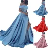 Formele jurken voor dames Off-shoulder hoge split elegante vloerlengte modejurk voor bruiloftskleding Blauw xxxxxl 240117