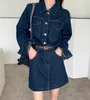 Robes décontractées Hong Kong Style Cowboy Robe Femme Début Automne Tempérament Revers À La Mode Taille Haute Fried Street Un Mot Hip Jupe INS